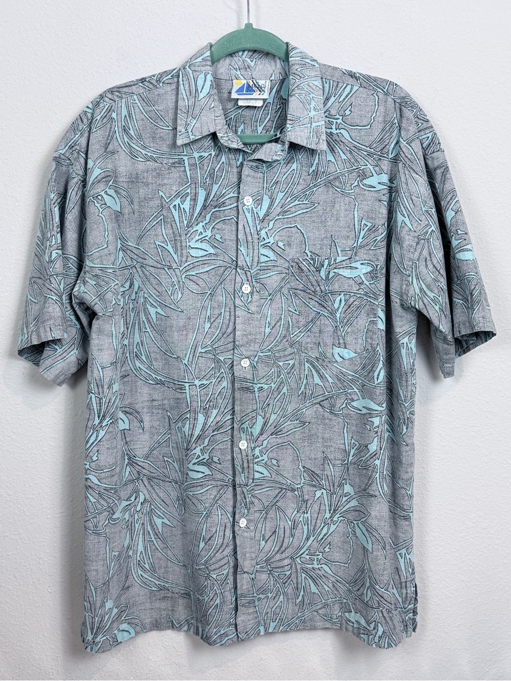 Vintage Sears Reverse-Print Single-Stitch Hawaiian Shirt Grey Blue L